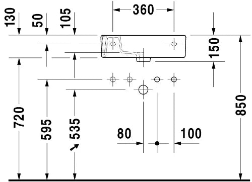 Duravit Vero lave-mains 500 x 250 mm - blanc - avec trou de robinet droite - avec trop-plein