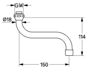 Grohe bec d'écoulement 3/4 forme-S chromé avec mousseur, orientable, saillie 150 mm