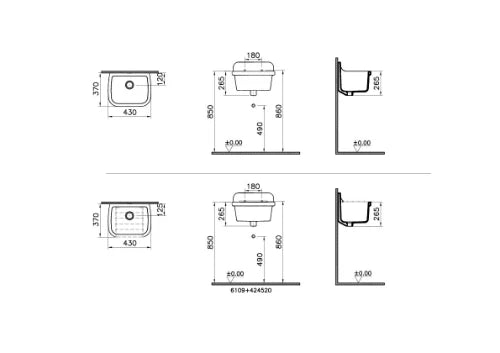 Procasa Normus déversoir avec trop-plein sans pare-choc 430 x 370 mm - vidange 5/4" - blanc - avec trous pour grille