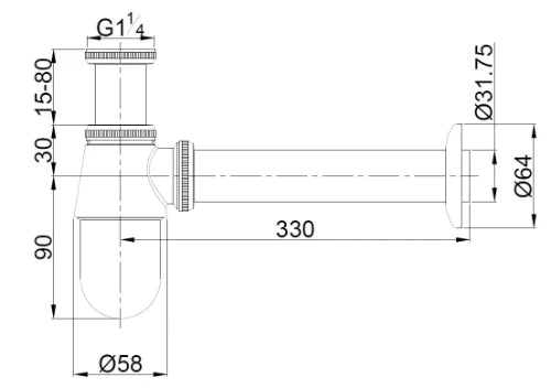 ProOne siphon bouteille 5/4 x 32mm chromé - sans crépine