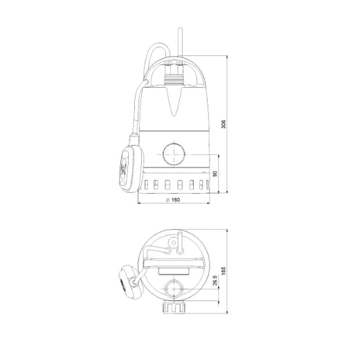 Grundfos Unilift pompe vide-cave dans Multibox - 1x230V - avec interrupteur à flotteur - tuyau pompiers 15 m