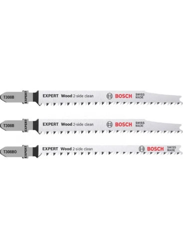 Bosch T lame de scie sauteuse T308B/T308BO Wood 2x clean side - prix par set de 3 pièces