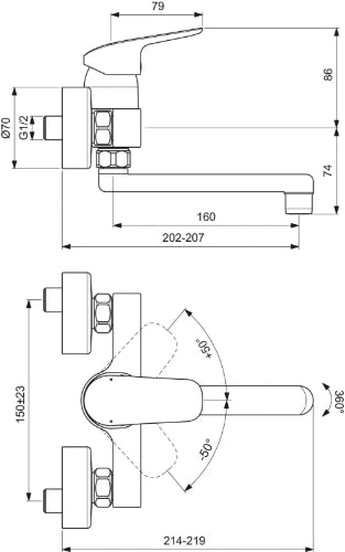 Ideal Standard Ceraflex mitigeur cuisine - modèle mural - chromé - bec d'écoulement 160 mm