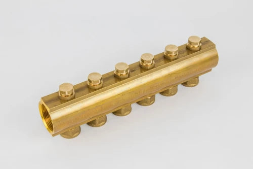 BEGETUBE Distributeur-collecteur en laiton étiré, dia. 1"1/2, avec organes à double réglage micrométrique et 6 sorties 3/4" F.