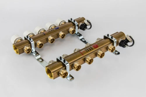 COLLECTEUR CHAUFFAGE DE SOL BEGETUBE 4/4 MM laiton 7 raccordements avec robinets de reglage et thermostatique