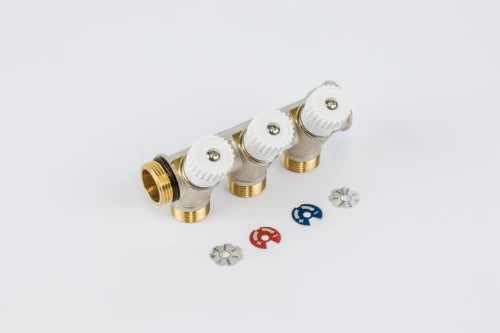Begetube collecteur WP nickelé avec vannes de réglage avec manette blanche (30°) 3/4 - 3 x M24