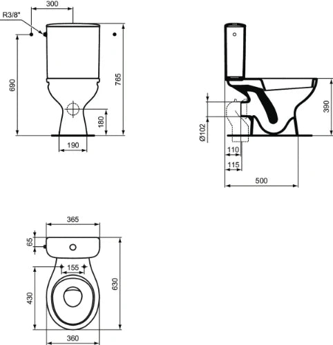 Procasa Alpha cuvette à poser 370 x 635 mm - blanc - sortie PK