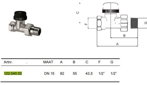 Begetube robinet radiateur thermostatisable droit 1/2 x 1/2 - valeurs Kv réglables