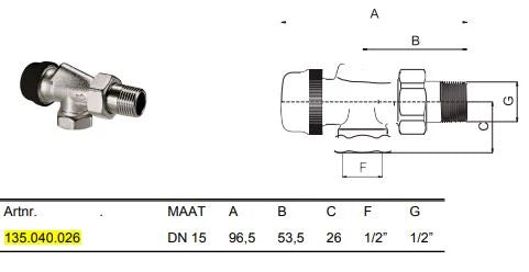 Begetube robinet radiateur thermostatisable équerre inversé 1/2 x 1/2 - valeurs Kv réglables