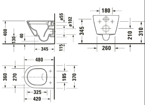 Duravit D-Neo wc-suspendu compact Rimless PACK (wc-suspendu + siège softclose) sans bride - blanc - B360xD480 mm