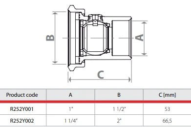 Giacomini  R252 Vanne sphère Pompe Ecrou Pris.+Joint Plat G 5/4 F x G 2"F