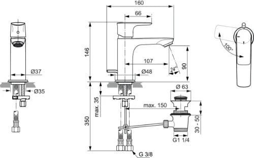 Ideal Standard Connect Air mitigeur lavabo avec vidage automatique - chromé - BlueStart
