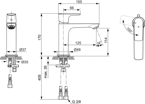 Ideal Standard Connect Air mitigeur lavabo Grande - chromé - sans vidage - bluestart