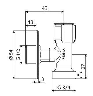 Schell robinet machine à laver avec commande par le haut 1/2"x3/4" chromé
