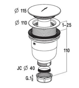 VIDAGE TUB DE DOUCHE NICOLL 90 pvc - avec capot en ABS chromé