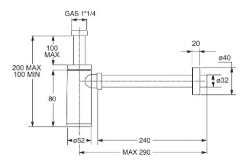 ProOne design siphon avec manchette 5/4 x 32 mm chromé