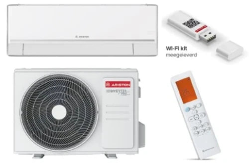 Ariston Nevis Evo R32 25 MUD0 Kit Airco complet (intérieur + unité externe) - capacité de refroidissement 2,5 kW - Label ERP refroidissement: A+++ - ErP-label chauffage : A++