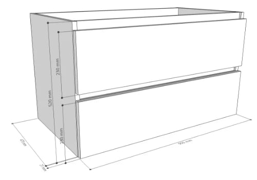 Procasa Kivu sous meuble lavabo 2 tiroirs sans poignée 900 x 475 x 520 mm - lungo - découpe droite
