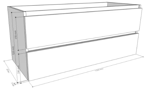 Procasa Kivu sous-meuble avec 2 tiroirs sans poignées 1200 x 475 x 520 mm - raven oak - double découpe
