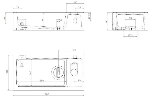 Clou Flush 3 lave-mains 360 x 180 x 90 mm - cuvette gauche - blanc mat - céramique - avec trou de robinet - sans trop-plein - avec bouchon