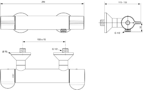 Ideal Standard Ceraplus 2 Mitigeur thermostatique douche avec possibilité de désinfection, raccords-s et isolation thermique  chromé