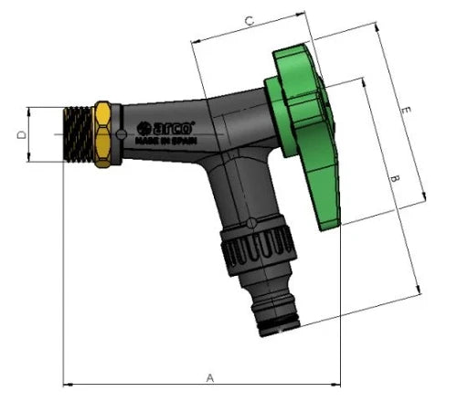 Arco Life robinet à boisseau sphérique double service MM 1/2 x 3/4 - et polymère - avec contrôle de débit et raccord rapide Quick pour tuyau d'arrosage