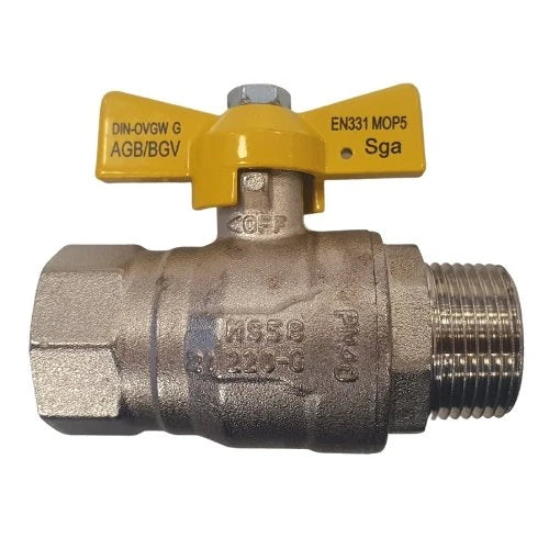SGA robinet gaz à bille avec levier papillon (jaune) MF 1/2 x 1/2 - ARGB agrée EN331 MOP5
