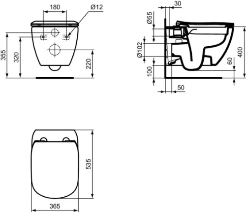 Ideal Standard Tesi wc-suspendu PACK Rimless+ (wc-suspendu + siège softclose) sans bride - blanc - fixation par le haut