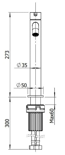 Procasa Vivo mitigeur lavabo rehaussé sans vidage - démarrage à froid - Gun Metal PVD - acier mat PVD