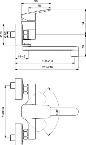 Procasa Ceraplan 4 mitigeur murale - chromé - avec sortie 160 mm