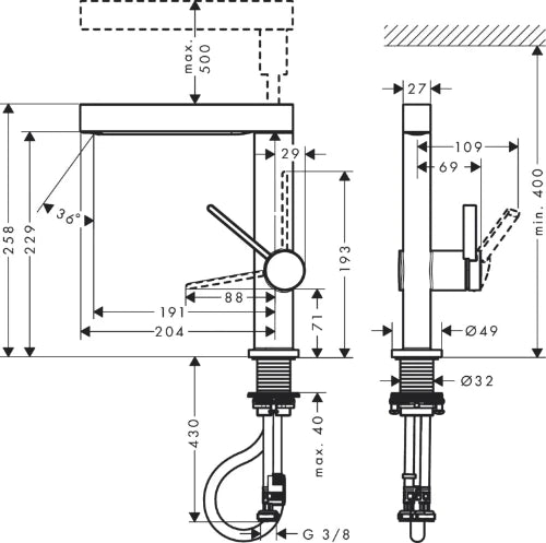 Hansgrohe Finoris 230 mitigeur lavabo 2 jets avec douchette extractible avec clic-clac - chromé