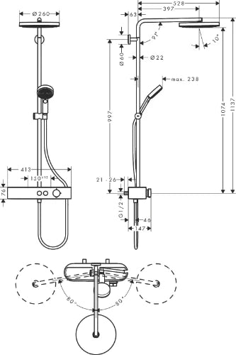 Hansgrohe Pulsify S Showerpipe 260 mm 1jet avec Showertablette Select 400 - noir mat