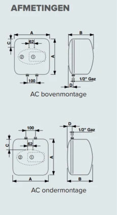 ProOne NNA 10 chauffe-eau électrique 10 l - sous l'évier - 1200 W - mono 230V - thermoplongeur - ERP label sanitaire: B
