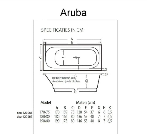 Bado Aruba bain 1800 x 800 x 450 mm - acrylique - edelweiss