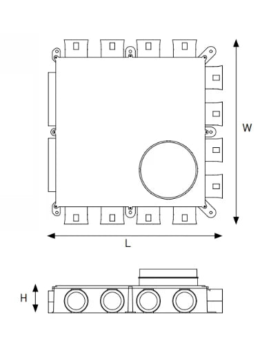 Begetube Profi-air boite de distribution modèle bas DN180 - 12 x 63 mm