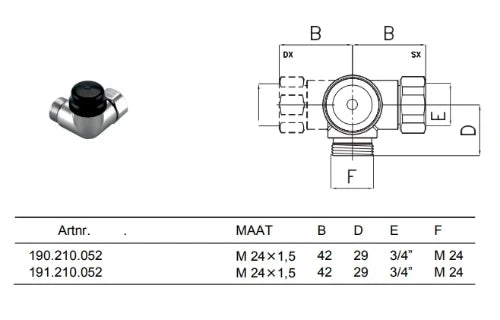 Begetube Optima vanne radiateur thermostatisable double-équerre gauche 1/2 x M24 - avec valeurs Kv réglables - chromé