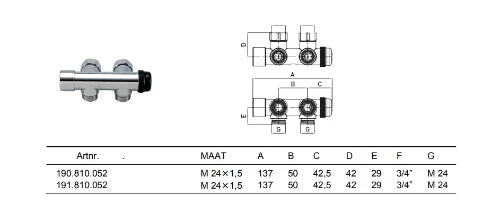 Begetube Optima bloc H thermostatisable 50-100% raccordement mural 1/2 x M24 - valeurs Kv réglables - chromé