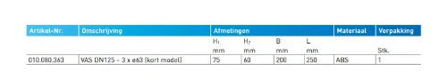 Begetube Profi-air équerre distributeur DN125 - 3 x 63 mm - modèle court