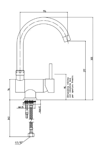 MELANGEUR DE CUISINE MONO-COMMANDE PAFFONI STICK chromé a/bec d'écoulement orientable (min haut.fen.76 mm)