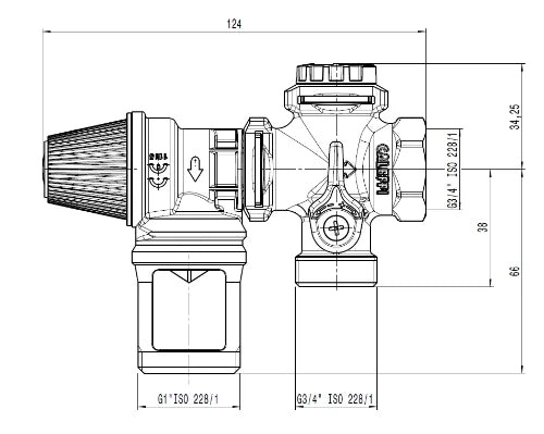 Caleffi 526 groupe de sécurité boiler MF 3/4 x 3/4 - 7 bar - Universel horizontal/vertical