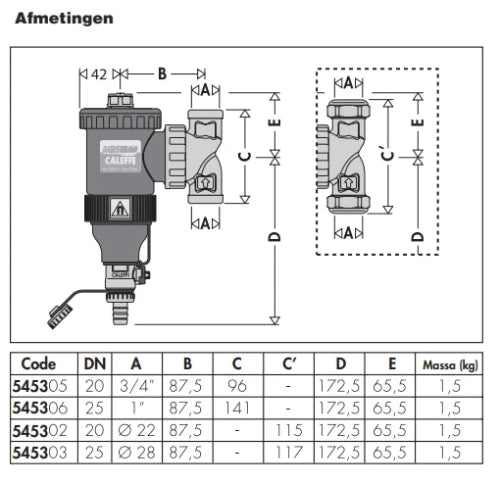 Caleffi 545 DirtMag séparateur de boue avec aimant FF 22 x 22 mm - synthétique