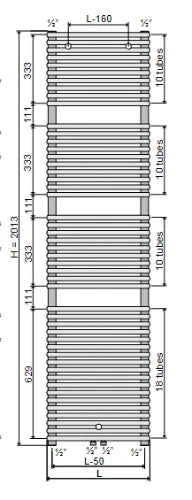 Procasa Calidi Double radiateur sèche-serviettes 2013 x 900 mm - 2768 Watt (EN442 75/65/20) - connexion universele (G/D & central) - Ral 9016 blanc signalisation