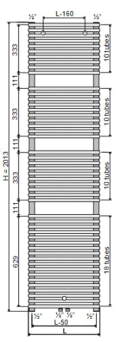 Procasa Calidi Single radiateur sèche-serviettes 2013 x 900 mm - 1878 Watt (EN442 75/65/20) - connexion universele (G/D & central) - Ral 9016 blanc signalisation