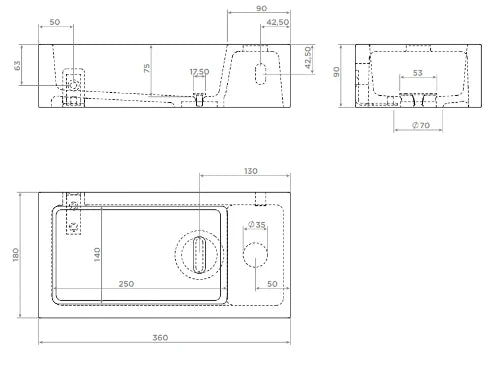 Clou Flush 3 lave-mains 360 x 180 x 90 mm - cuvette gauche - blanc mat - aluite - sans trou de robinet - sans trop-plein - avec bouchon