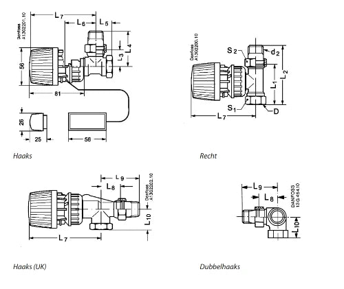 Danfoss RA-N équerre vanne radiateur 1/2 x 1/2 pour thermostatique- valeur Kv réglabe