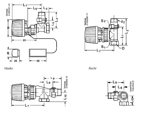 Danfoss RA-N vanne radiateur 4/4 modèle droit pour vanne thermostatique