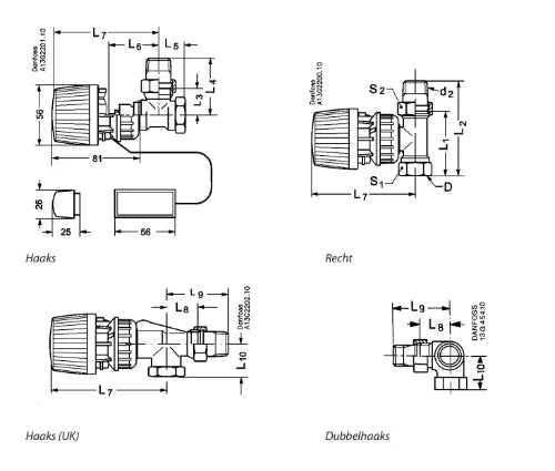 Danfoss RA-N équerre vanne radiateur 3/8 x 3/8 pour thermostatique- valeur Kv réglabe