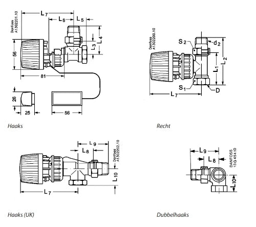 Danfoss RA-N vanne radiateur équerre inversé 1/2 x 1/2 - valeur Kv réglabe