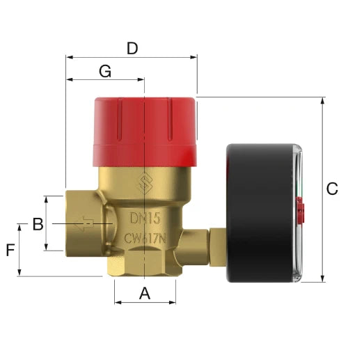 Flamco Prescomano groupe de sécurité avec manomètre FF 1/2 - 3 bar