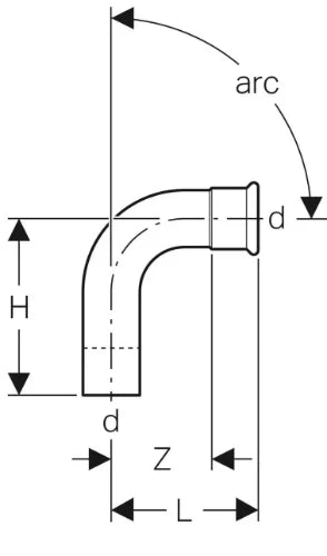 Geberit Mapress C-acier zingué coude coulissant 90° MF 76,1 x 76,1 mm